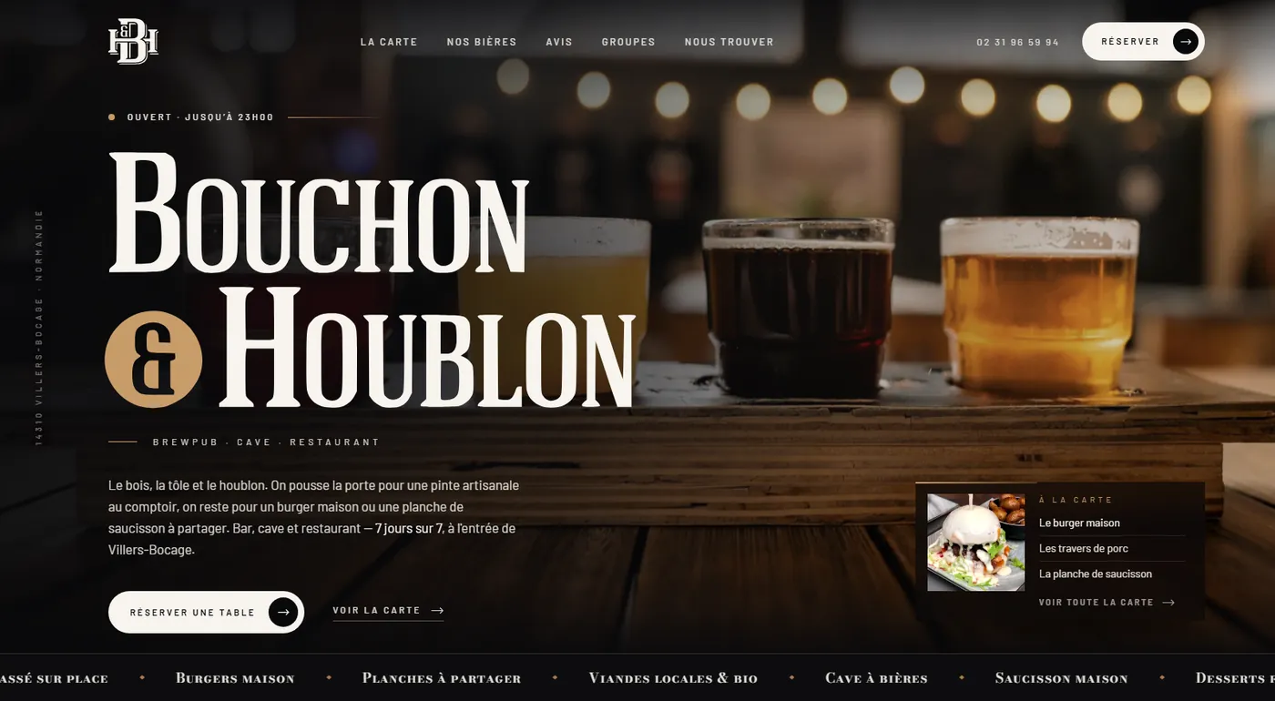 Page d'accueil du site Bouchon et Houblon