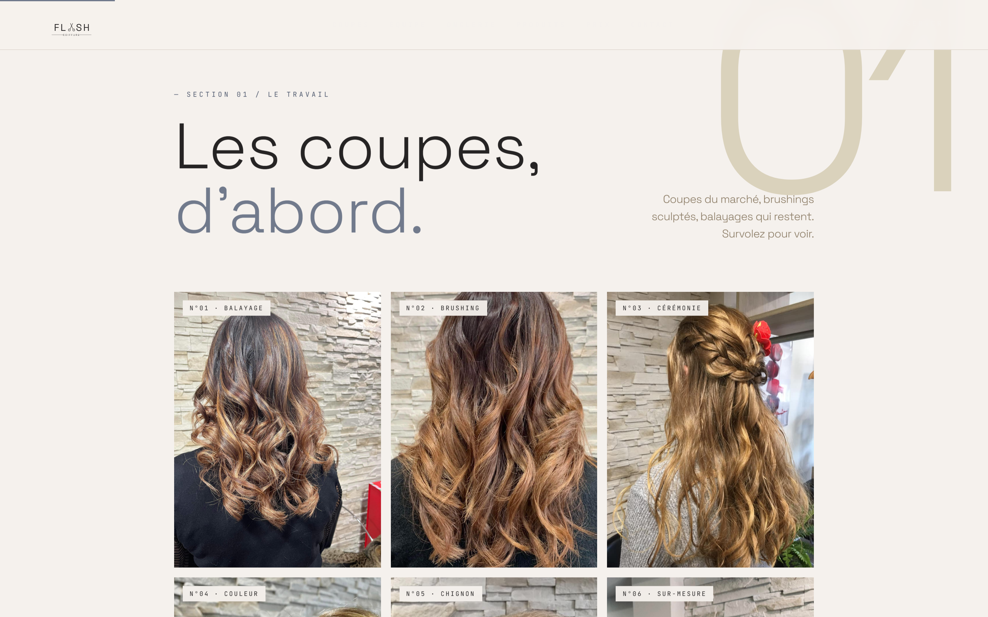 Section Les coupes d'abord — catalogue services Flash Coiffure