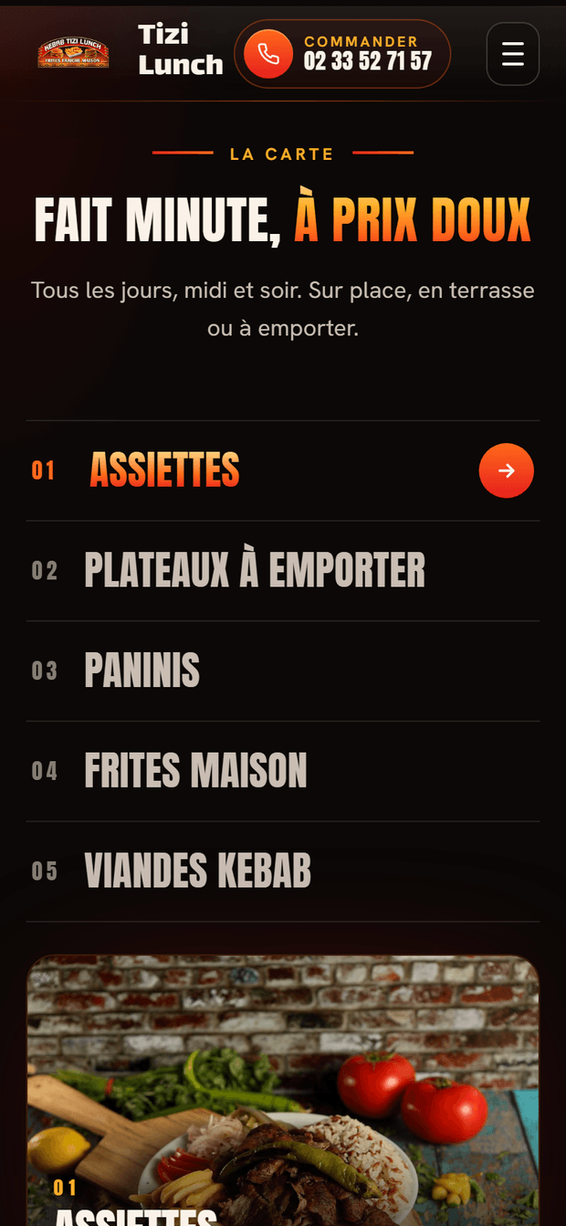 La carte — Tizi Lunch mobile