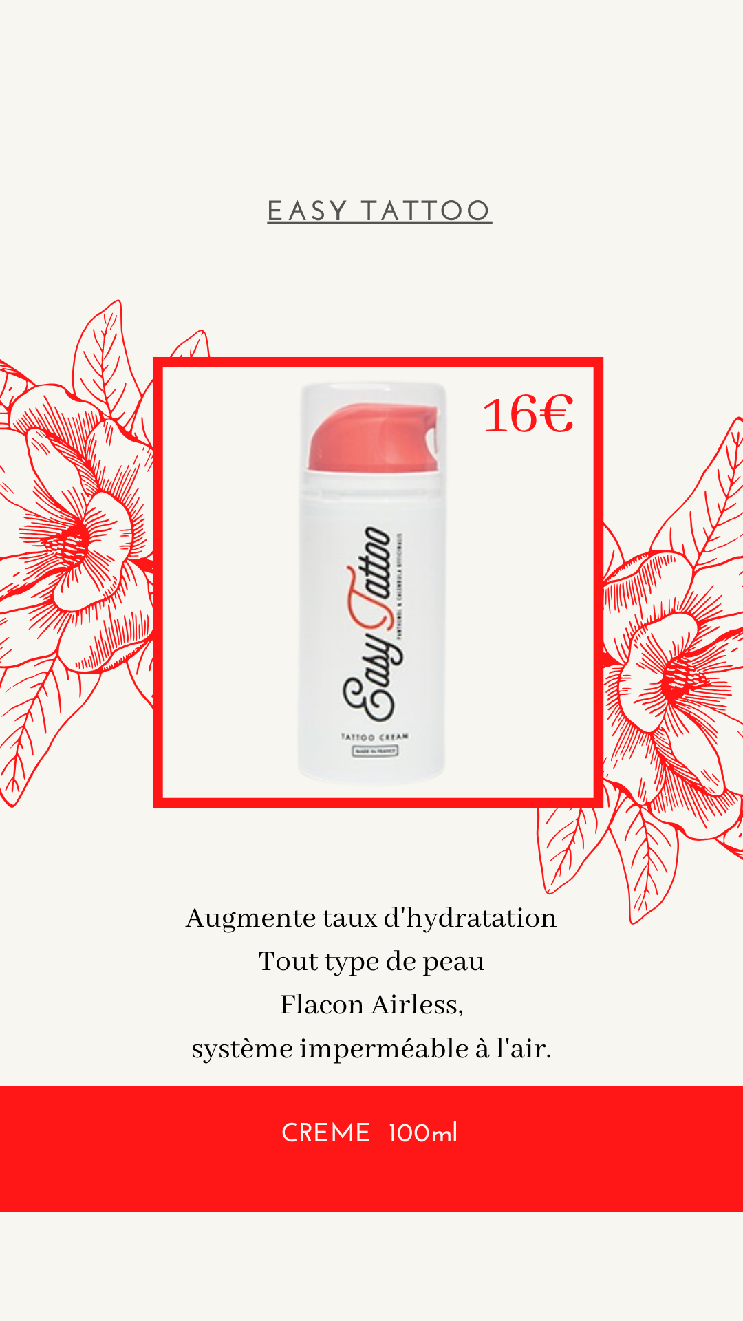 Easy Tattoo — Crème cicatrisante 100ml flacon airless