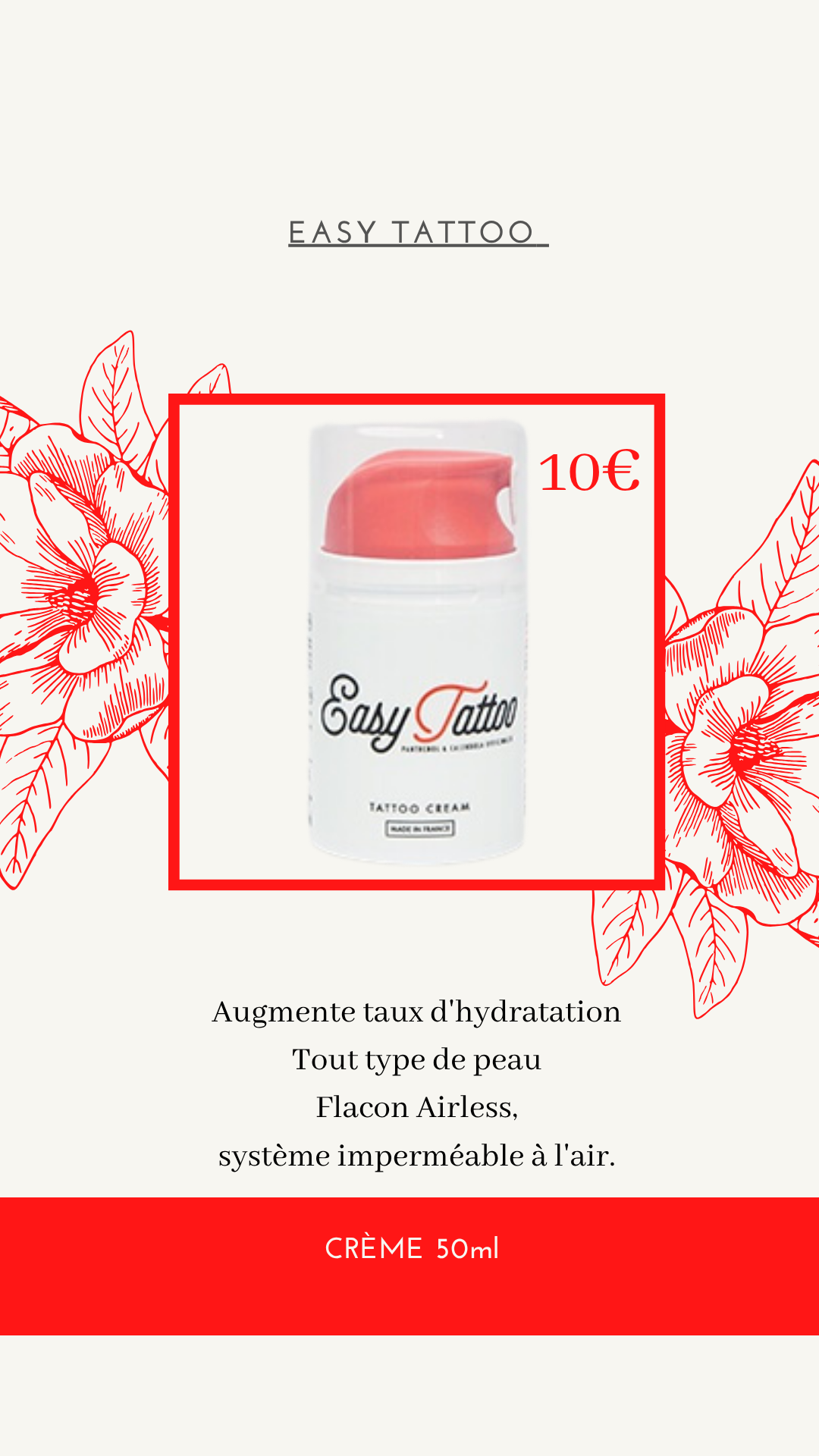 Easy Tattoo — Crème cicatrisante 50ml flacon airless