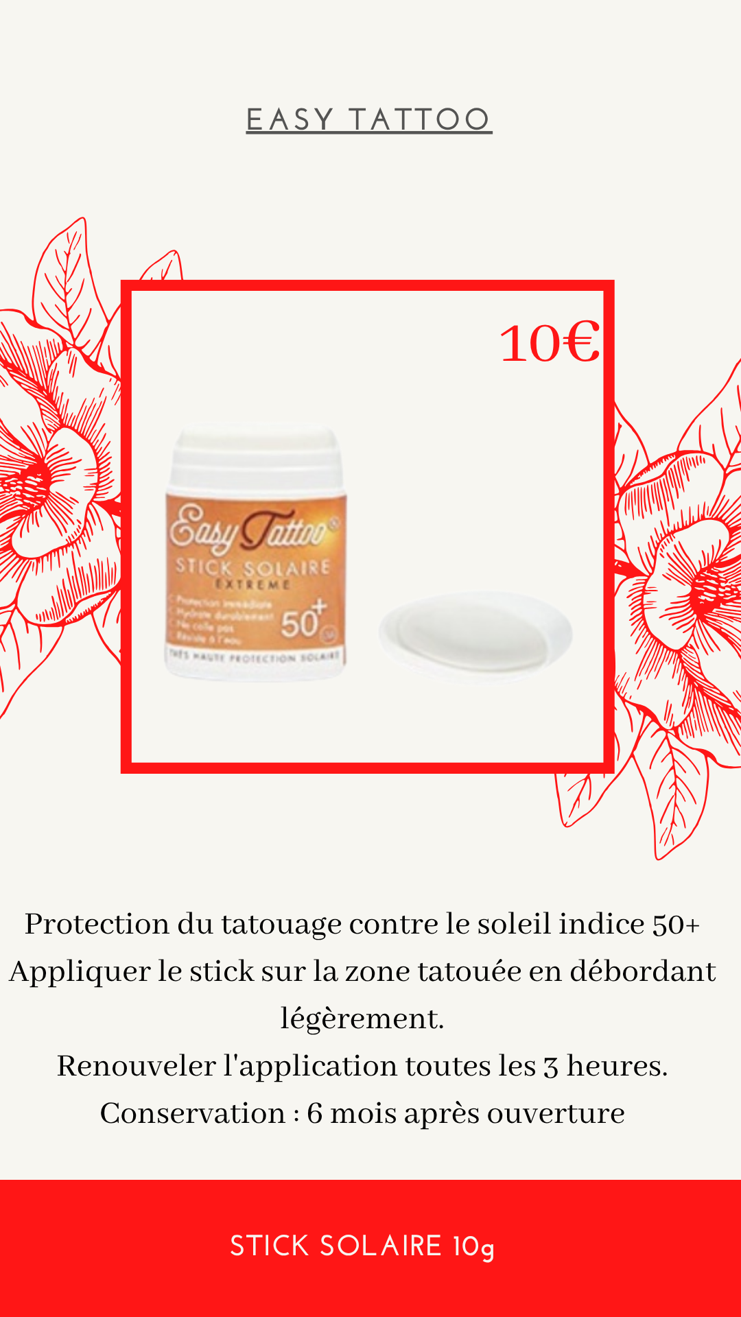 Easy Tattoo — Stick solaire SPF 50+ 10g